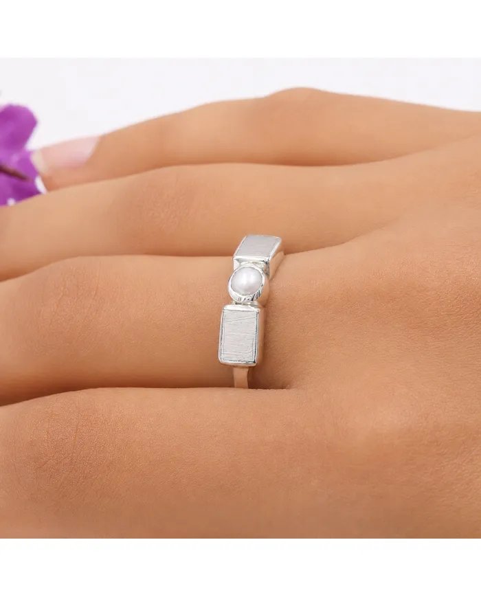 Meteorite and Pearl Ring in 925 Sterling Silver Handmade Jewelry