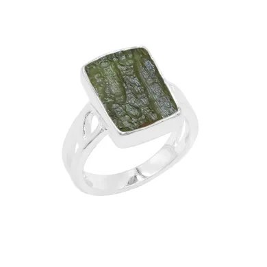 Raw Moldavite Ring 925 Sterling Silver - Handmade Gemstone Jewelry