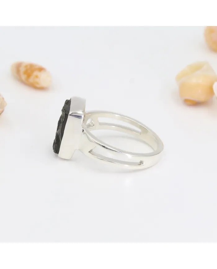 Raw Moldavite Ring 925 Sterling Silver - Handmade Gemstone Jewelry