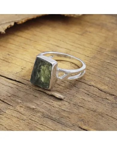 Raw Moldavite Ring 925 Sterling Silver - Handmade Gemstone Jewelry