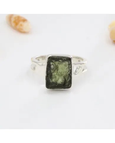 Raw Moldavite Ring 925 Sterling Silver - Handmade Gemstone Jewelry