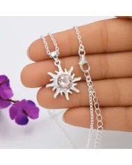 Radiant Sunburst Pendant with Morganite Gemstone in 925 Sterling Silver
