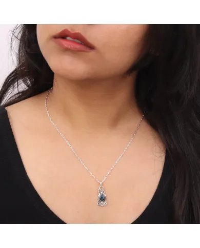 London Blue Topaz Gemstone 925 Silver Necklace - Handcrafted Women's Jewelry