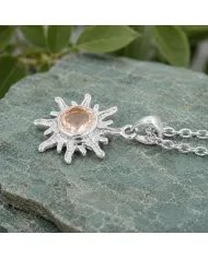 Radiant Sunburst Pendant with Morganite Gemstone in 925 Sterling Silver