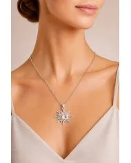 Radiant Sunburst Pendant with Morganite Gemstone in 925 Sterling Silver