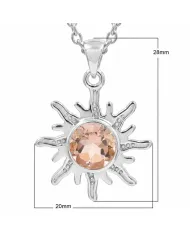 Radiant Morganite Sunburst Pendant Necklace, 925 Sterling Silver