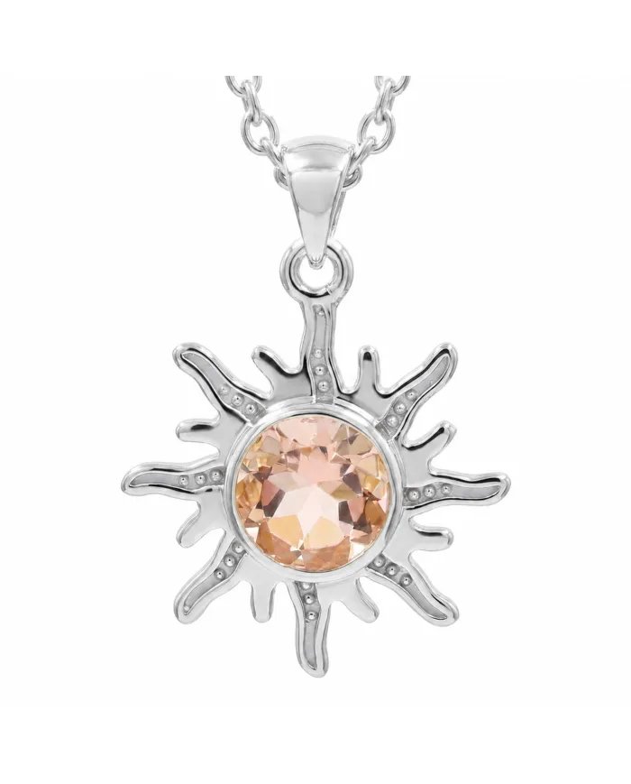 Radiant Sunburst Pendant with Morganite Gemstone in 925 Sterling Silver