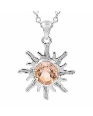 Radiant Sunburst Pendant with Morganite Gemstone in 925 Sterling Silver