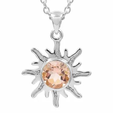 Radiant Sunburst Pendant with Morganite Gemstone in 925 Sterling Silver