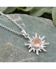 Radiant Sunburst Pendant with Morganite Gemstone in 925 Sterling Silver