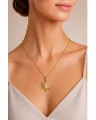 Radiant Sunburst Morganite Pendant in Gold-Plated 925 Sterling Silver