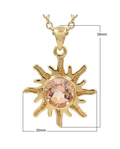 Radiant Sunburst Morganite Pendant in Gold-Plated 925 Sterling Silver