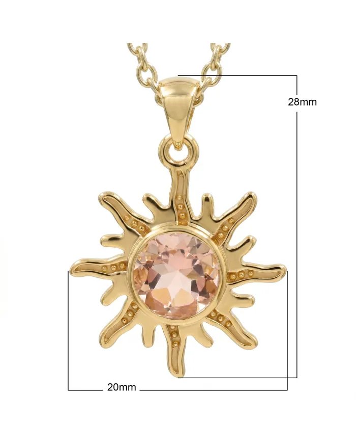 Radiant Sunburst Morganite Pendant in Gold-Plated 925 Sterling Silver