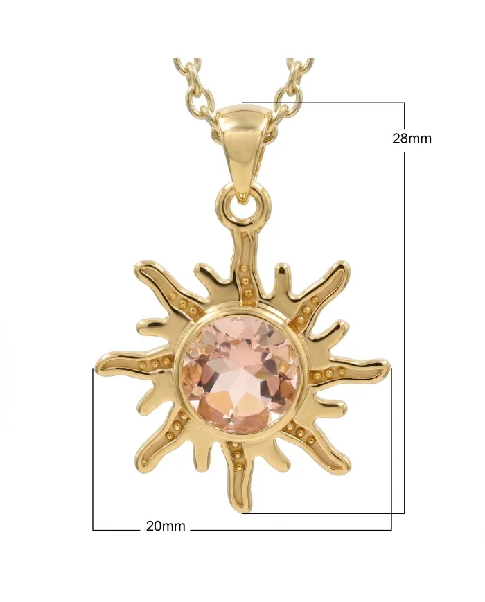 Sunburst Morganite Pendant Necklace, 18K Gold-Plated Silver Jewelry