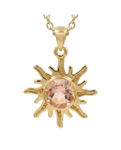 Radiant Sunburst Morganite Pendant in Gold-Plated 925 Sterling Silver