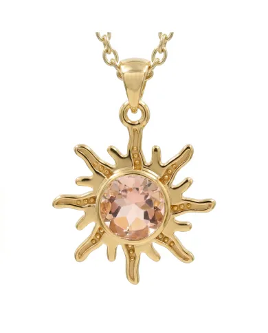 Sunburst Morganite Pendant Necklace, 18K Gold-Plated Silver Jewelry
