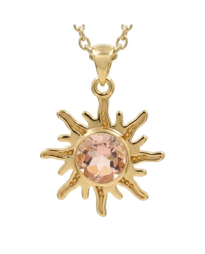 Radiant Sunburst Morganite Pendant in Gold-Plated 925 Sterling Silver