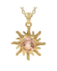 Sunburst Morganite Pendant Necklace, 18K Gold-Plated Silver Jewelry
