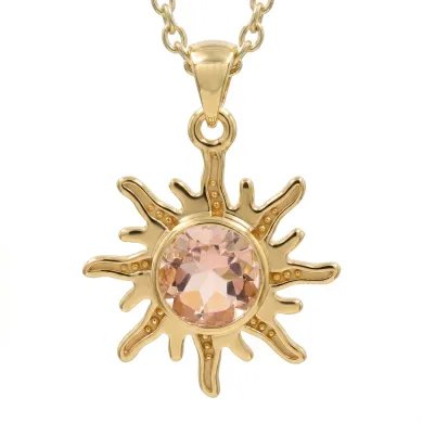 Radiant Sunburst Morganite Pendant in Gold-Plated 925 Sterling Silver