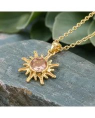 Radiant Sunburst Morganite Pendant in Gold-Plated 925 Sterling Silver
