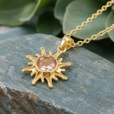 Radiant Sunburst Morganite Pendant in Gold-Plated 925 Sterling Silver