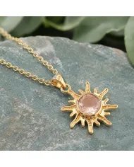 Radiant Sunburst Morganite Pendant in Gold-Plated 925 Sterling Silver