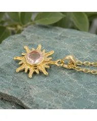 Radiant Sunburst Morganite Pendant in Gold-Plated 925 Sterling Silver