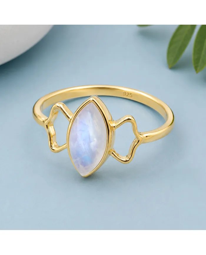 Gold Plated Marquise Moonstone Ring - 925 Sterling Silver Jewelry