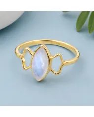 Gold Plated Marquise Moonstone Ring - 925 Sterling Silver Jewelry