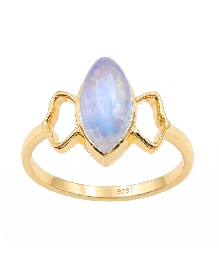 Gold Plated Marquise Moonstone Ring - 925 Sterling Silver Jewelry