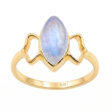Gold Plated Marquise Moonstone Ring - 925 Sterling Silver Jewelry