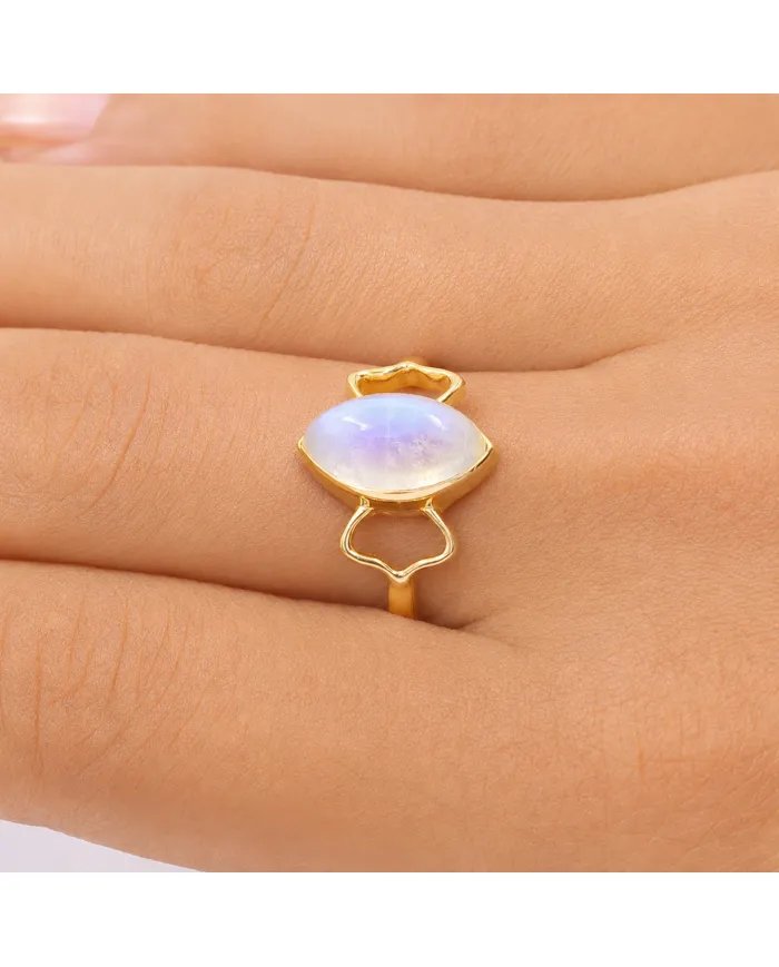 Gold Plated Marquise Moonstone Ring - 925 Sterling Silver Jewelry