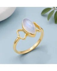 Gold Plated Marquise Moonstone Ring - 925 Sterling Silver Jewelry
