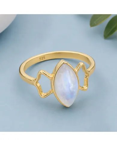 Gold Plated Marquise Moonstone Ring - 925 Sterling Silver Jewelry