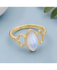 Gold Plated Marquise Moonstone Ring - 925 Sterling Silver Jewelry