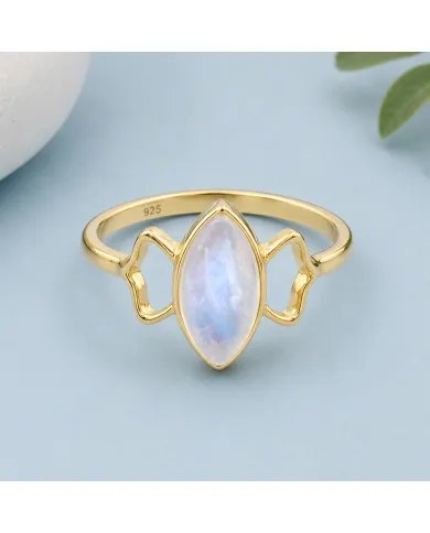 Gold Plated Marquise Moonstone Ring - 925 Sterling Silver Jewelry