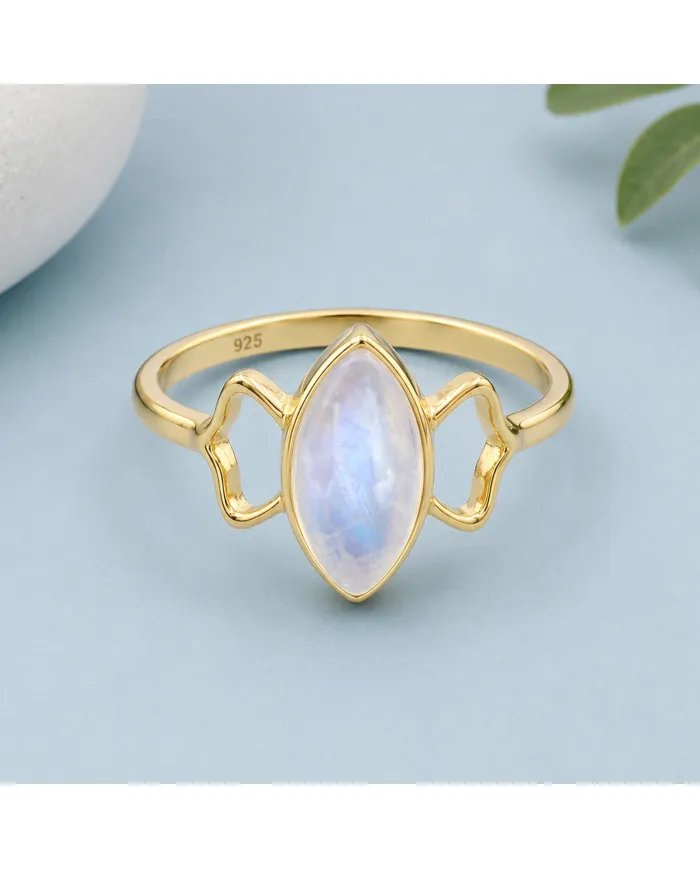 Gold Plated Marquise Moonstone Ring - 925 Sterling Silver Jewelry