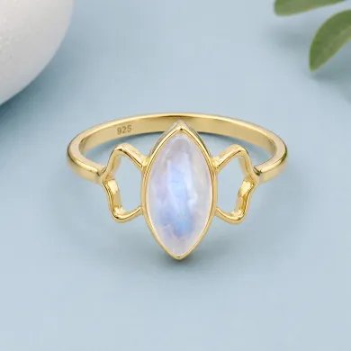 Gold Plated Marquise Moonstone Ring - 925 Sterling Silver Jewelry