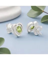 Peridot Heart Stud Earrings - 925 Sterling Silver Handmade Jewelry