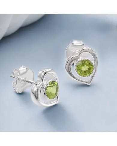 Peridot Heart Stud Earrings - 925 Sterling Silver Handmade Jewelry