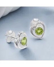 Peridot Heart Stud Earrings - 925 Sterling Silver Handmade Jewelry