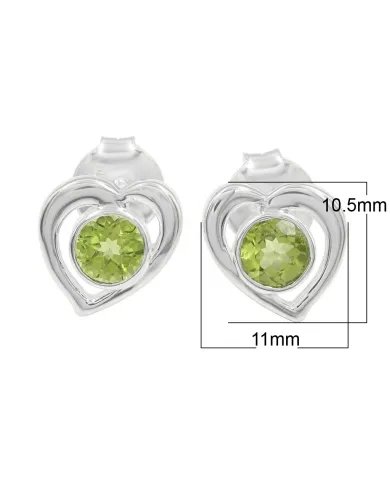 Peridot Heart Stud Earrings - 925 Sterling Silver Handmade Jewelry