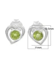 Peridot Heart Stud Earrings - 925 Sterling Silver Handmade Jewelry