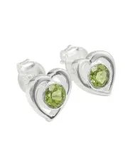 Peridot Heart Stud Earrings - 925 Sterling Silver Handmade Jewelry