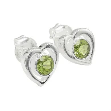 Peridot Heart Stud Earrings - 925 Sterling Silver Handmade Jewelry