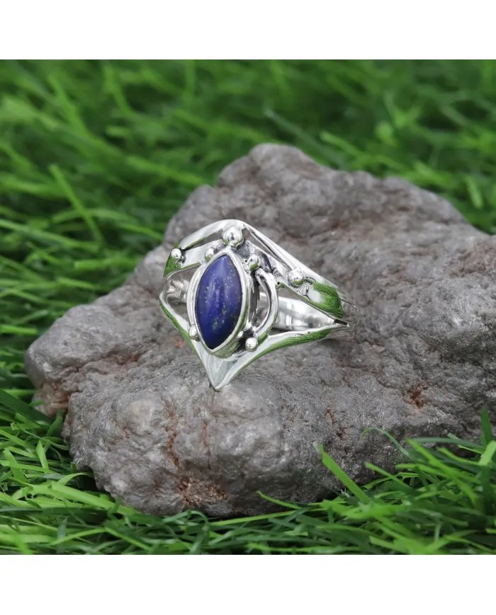925 Sterling Silver Lapis Lazuli Ring | Handmade Statement Jewelry