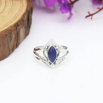 925 Sterling Silver Lapis Lazuli Ring | Handmade Statement Jewelry