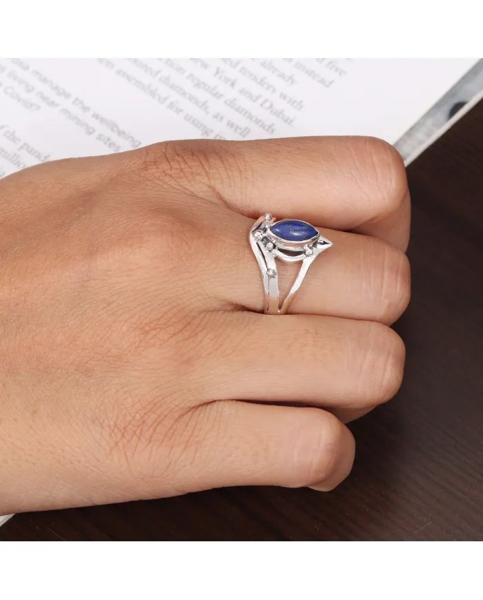 925 Sterling Silver Lapis Lazuli Ring | Handmade Statement Jewelry