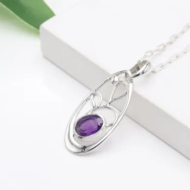 Amethyst Pendant in 925 Sterling Silver | Handmade Gemstone Jewelry