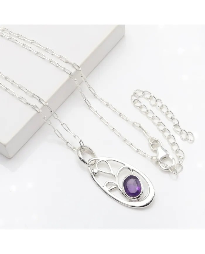 Amethyst Pendant in 925 Sterling Silver | Handmade Gemstone Jewelry